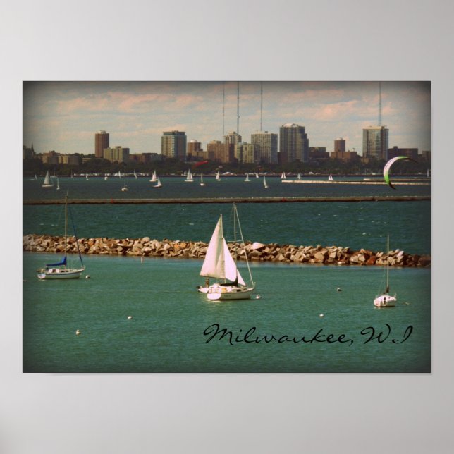Póster Milwaukee, Línea de Skyline WI (Frente)