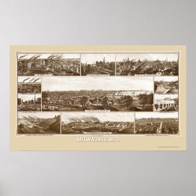 Póster Milwaukee, Mapa Panorámico de la Primera Guerra Mu (Frente)