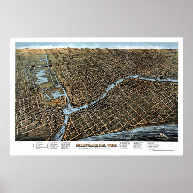Póster Milwaukee, Mapa Panorámico de la Primera Guerra Mu (Frente)