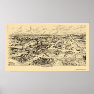 Póster Milwaukee, mapa panorámico de los WI - 1906