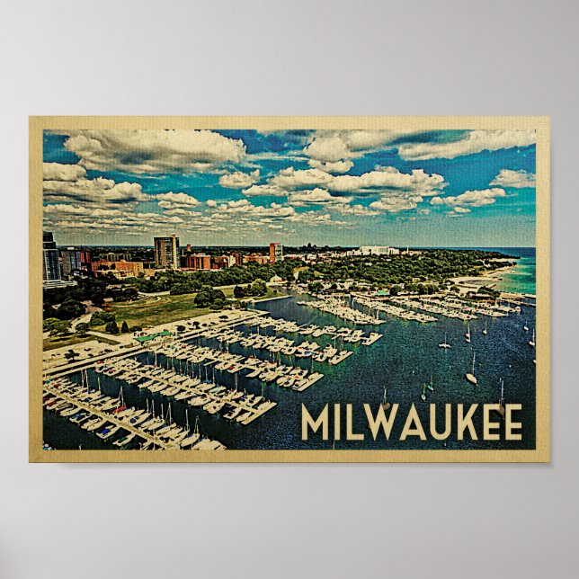 Póster Milwaukee Poster Vintage Travel Skyline Wisconsin (Frente)