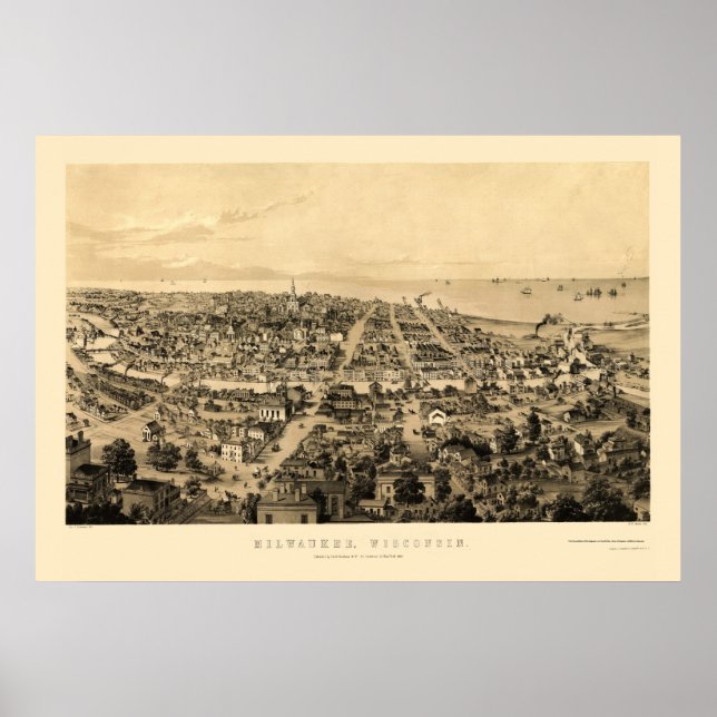Póster Milwaukee, WI Panoramic Map - 1854 (Frente)