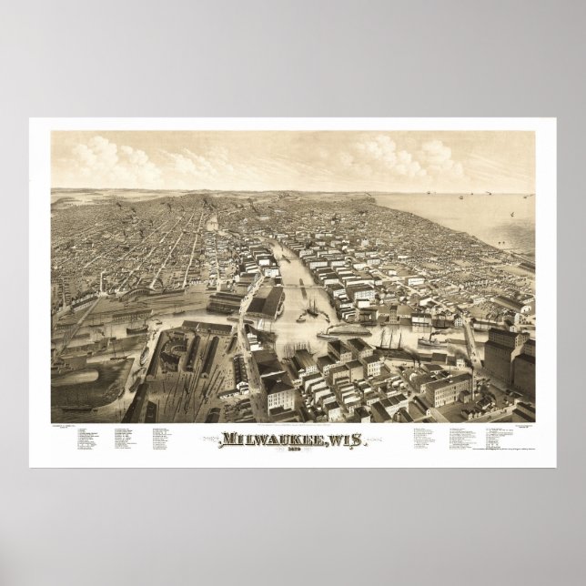 Póster Milwaukee, WI Panoramic Map - 1879 (Frente)