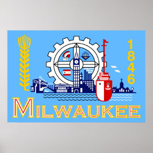 Póster Milwaukee, Wisconsin, bandera de los Estados Unido