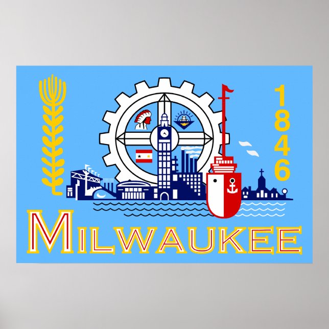 Póster Milwaukee, Wisconsin, bandera de los Estados Unido (Frente)