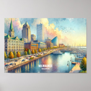 Póster Milwaukee Wisconsin Travel Places acuarela