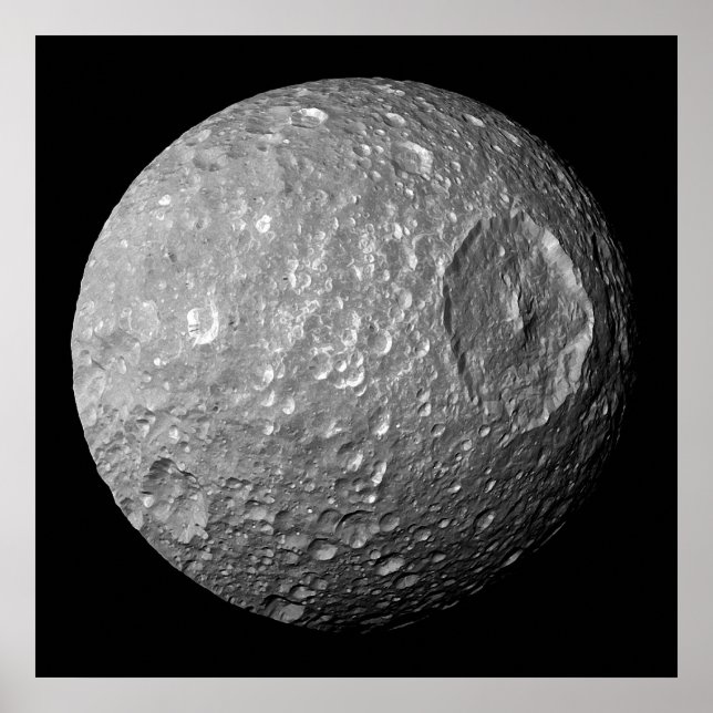 Póster Mimas, la luna de Saturno de la nave espacial Cass (Frente)