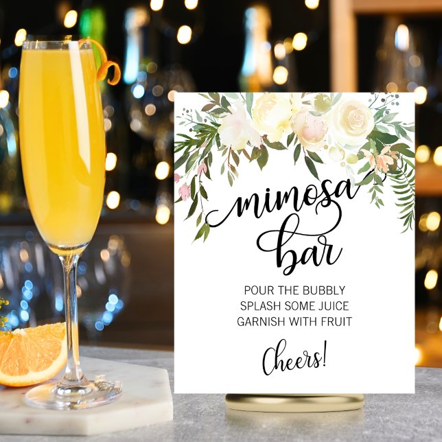 Póster MIMOSA BAR Acuarela Floral Crema rosa Rótulo (MIMOSA BAR Watercolor Floral Pink Cream Sign)