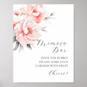 Póster MIMOSA BAR acuarela Floral Peonies Rótulo