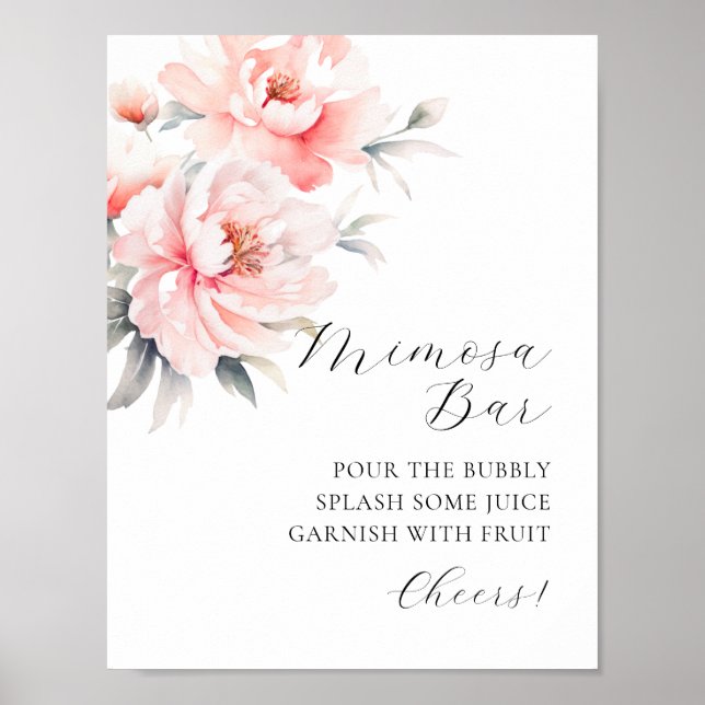 Póster MIMOSA BAR acuarela Floral Peonies Rótulo (Frente)