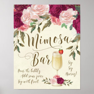 Póster Mimosa Bar Boda Rótulo Borgoña Rosa