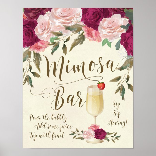 Póster Mimosa Bar Boda Rótulo Borgoña Rosa (Frente)