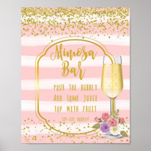 Póster Mimosa Bar Boda Rótulo confeti de oro rosa