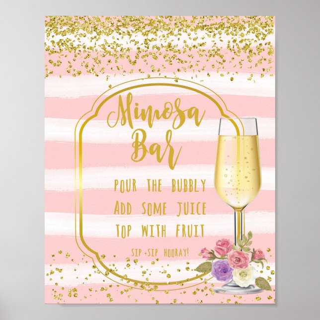 Póster Mimosa Bar Boda Rótulo confeti de oro rosa (Frente)