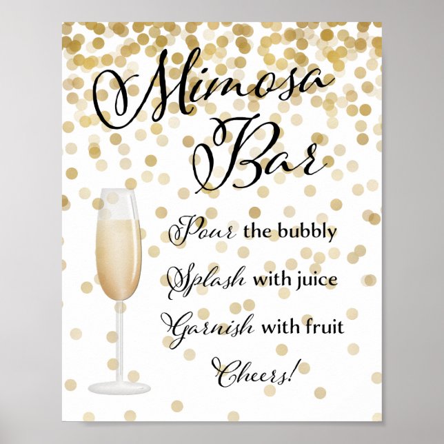 Póster Mimosa Bar Boda Rótulo Gold (Frente)