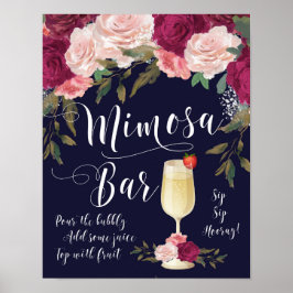Póster Mimosa Bar Boda Rótulo Marina Borgoña floral