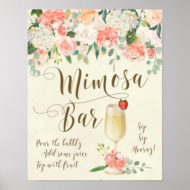 Póster Mimosa Bar Boda Rótulo melocotones (Frente)