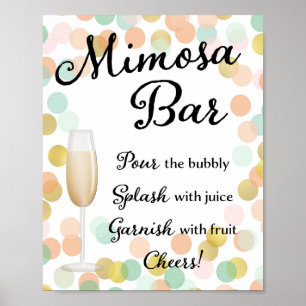Póster Mimosa Bar Boda Rótulo Oro, Rosa, Mint