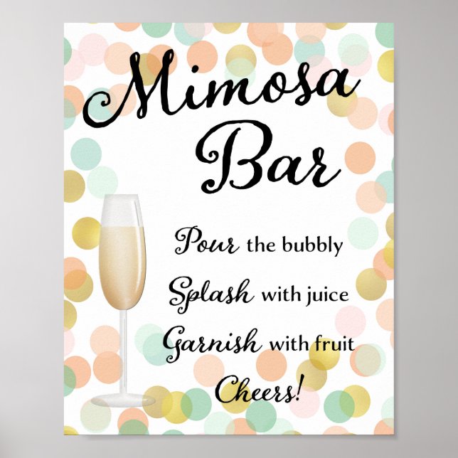 Póster Mimosa Bar Boda Rótulo Oro, Rosa, Mint (Frente)