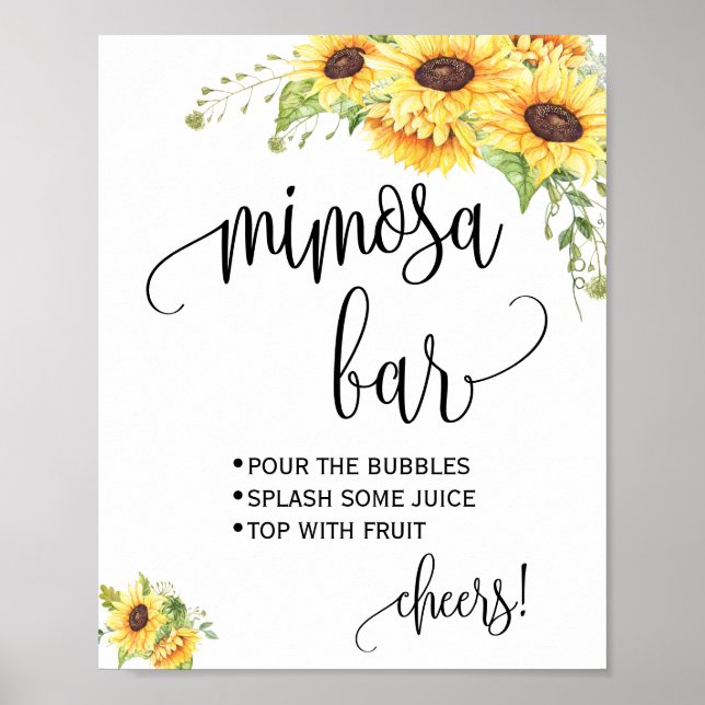 Póster Mimosa bar cartel de boda girasoles de novia (Frente)