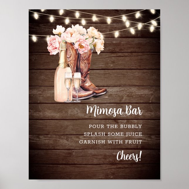 Póster MIMOSA BAR Cowgirl Boots Champán Ducha de novias (Frente)