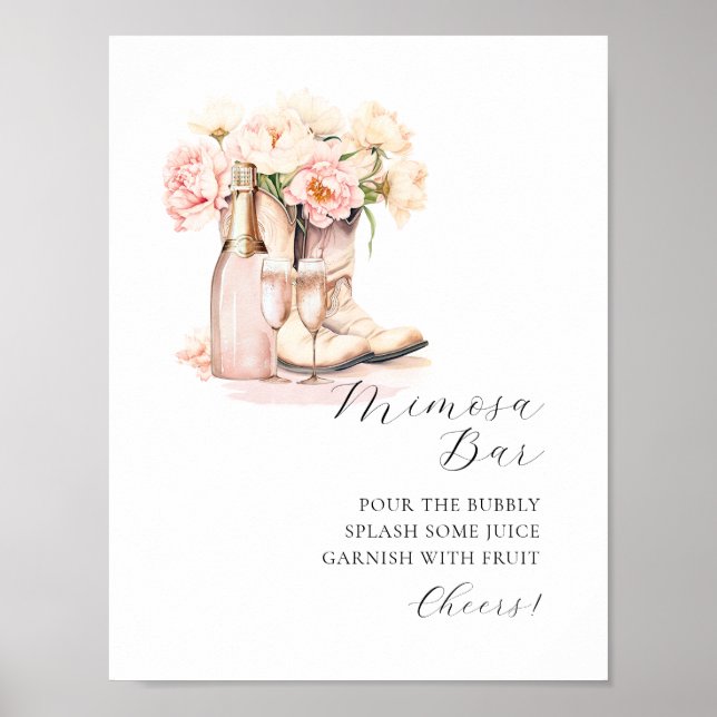 Póster MIMOSA BAR Cowgirl Boots Champán Ducha de novias (Frente)