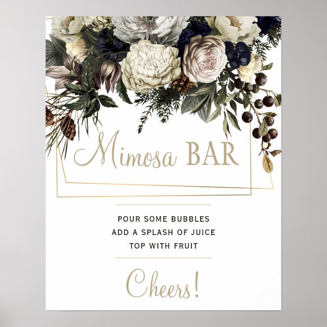 Póster Mimosa bar ducha de novia fiesta floral de inviern (Frente)