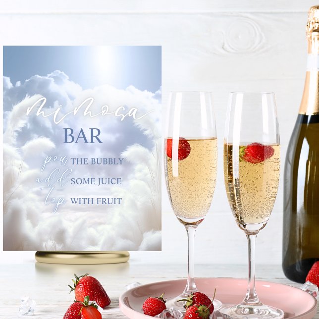 Póster Mimosa Bar En Nueve Nueve Duchas De Novias Pampas (Mimosa Bar On Cloud Nine 9 Pampas Bridal Shower Poster)