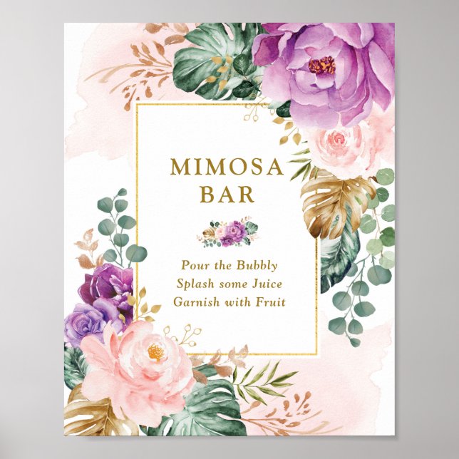 Póster Mimosa Bar Floral Tropical Boda Despedida de Solte (Frente)
