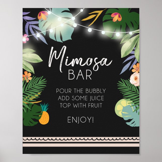 Póster Mimosa Bar Luau Rótulo Tropical Birthday Shower (Frente)