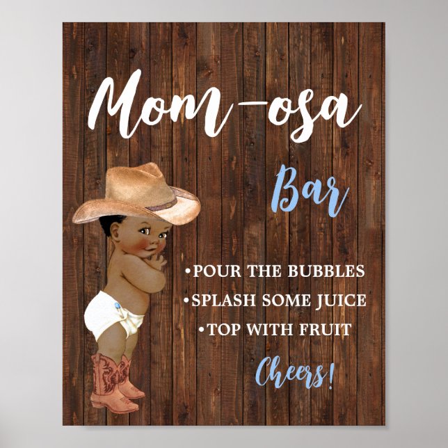 Póster Mimosa Bar Momosa Bar AA Cowboy Baby Shower Rótulo (Frente)