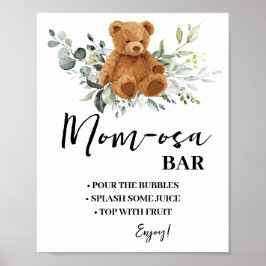 Póster Mimosa Bar Momosa Bar Bear Greenery Baby Shower