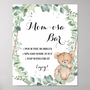 Póster Mimosa Bar Momosa Bar Bear Greenery Baby Shower