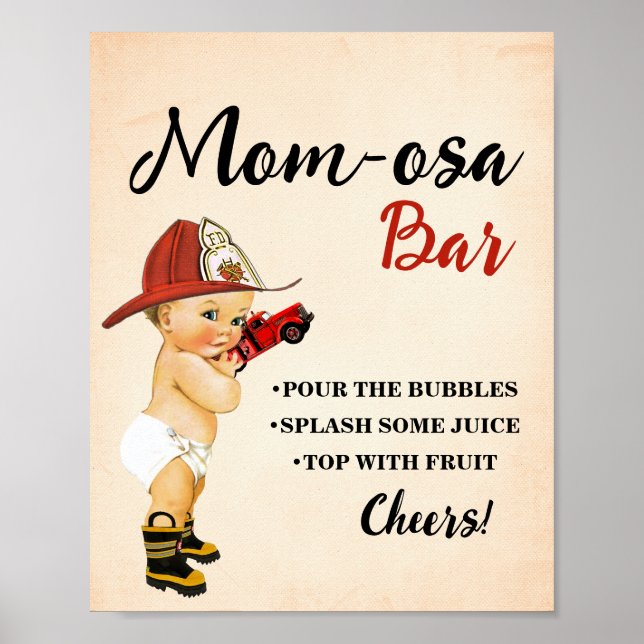 Póster Mimosa Bar Momosa Bar Firefighter Baby Shower (Frente)
