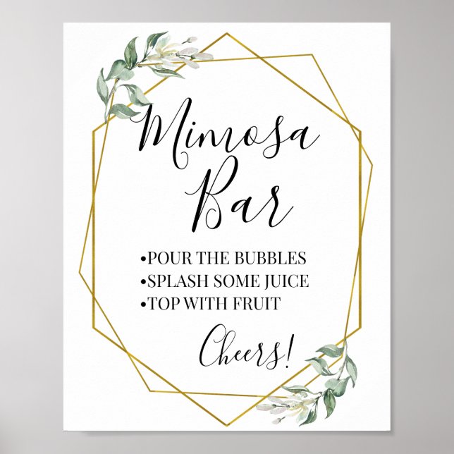 Póster Mimosa bar novia ducha de novia dorado verde (Frente)