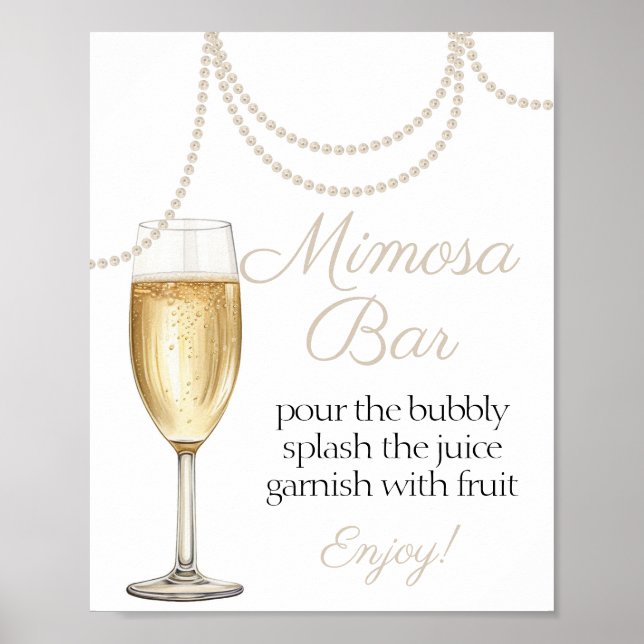 Póster Mimosa Bar Perlas y ducha de novia prosecco (Frente)
