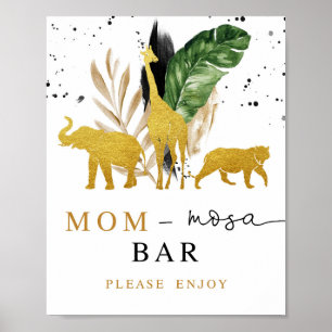 Póster Mimosa Bar Rótulo Baby Shower Animales de safari d