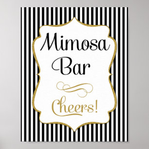 Póster Mimosa Bar Rótulo Black Gold Stripe
