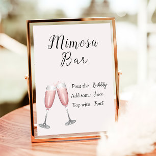 Póster Mimosa Bar Rótulo Champán rosa Ducha de novias