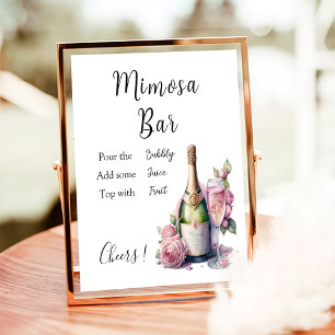 Póster Mimosa Bar Rótulo Floral Champagne Bridal Shower