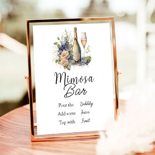 Póster Mimosa Bar Rótulo Floral Champagne Bridal Shower