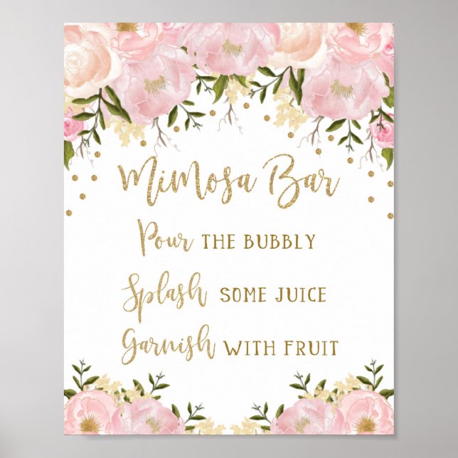 Póster Mimosa Bar Rótulo Rubor Boda Floral Oro Rosa (Frente)