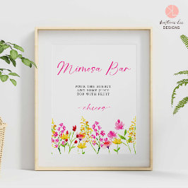 Póster Mimosa Bar Rótulo Wildflowers Bridal Shower Floral