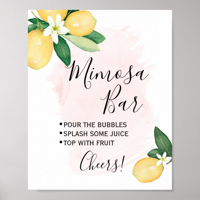Póster Mimosa Bar Sign Bridal Wedding Shower Pink Lemons (Frente)