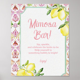 Póster Mimosa Bar Sign Pink Yellow Lemon | Bridal Shower 