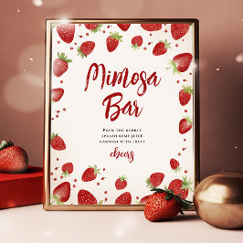 Póster Mimosa Bar Strawberries Rótulo Baby Shower