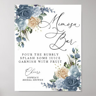 Póster Mimosa de Desayuno Nupcial Floral Azul Polvo y Cha