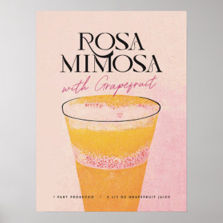Póster Mimosa Homebar: Un Poster de cócteles Retro Rosa