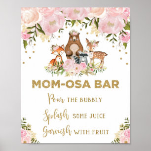 Póster Mimosa Mom-osa Bar Chica Woodland Baby Shower