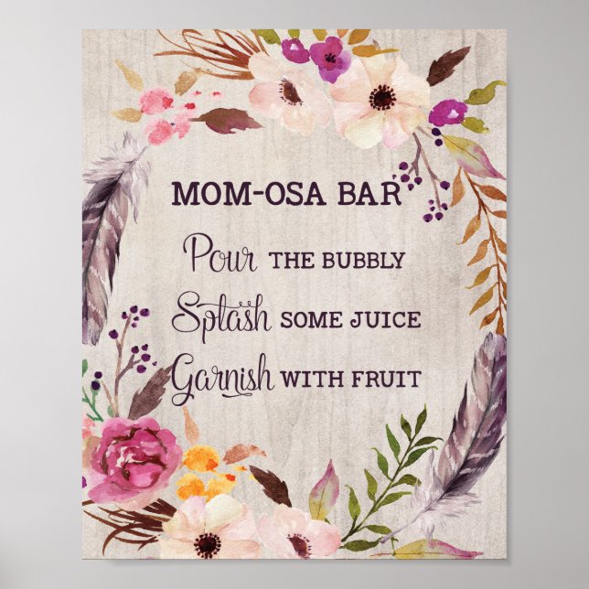 Póster Mimosa Momosa Bar Rótulo Rustic Floral Baby Shower (Frente)